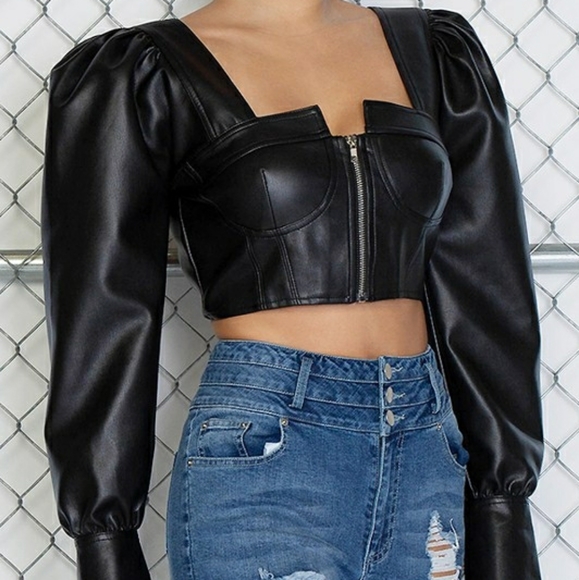 Vegan Leather Crop Top - Picture 2 of 5